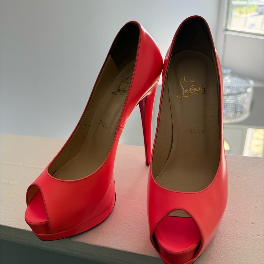 Christian Louboutin Vibrant Pink Peep-Toe Heels